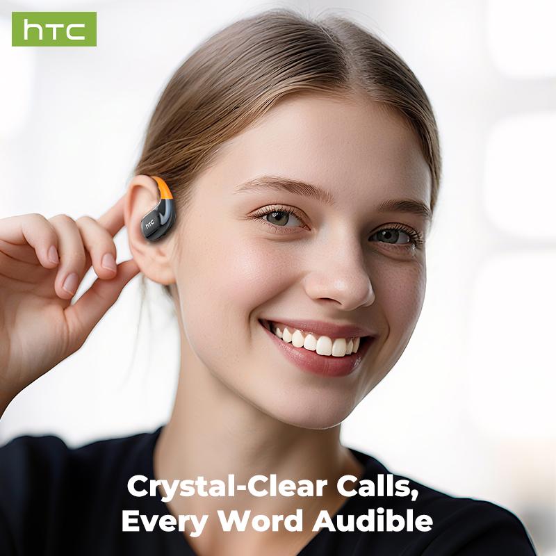 HTC Open-Ear True Wireless Bluetooth Headphones with Microphone LED Smart Controls Earbuds with Earhooks Sweat Resistant Wireless Earphones 48HRS Playtime Headsets Compatible with all Phone Glow Light Strip for Safer Night Running