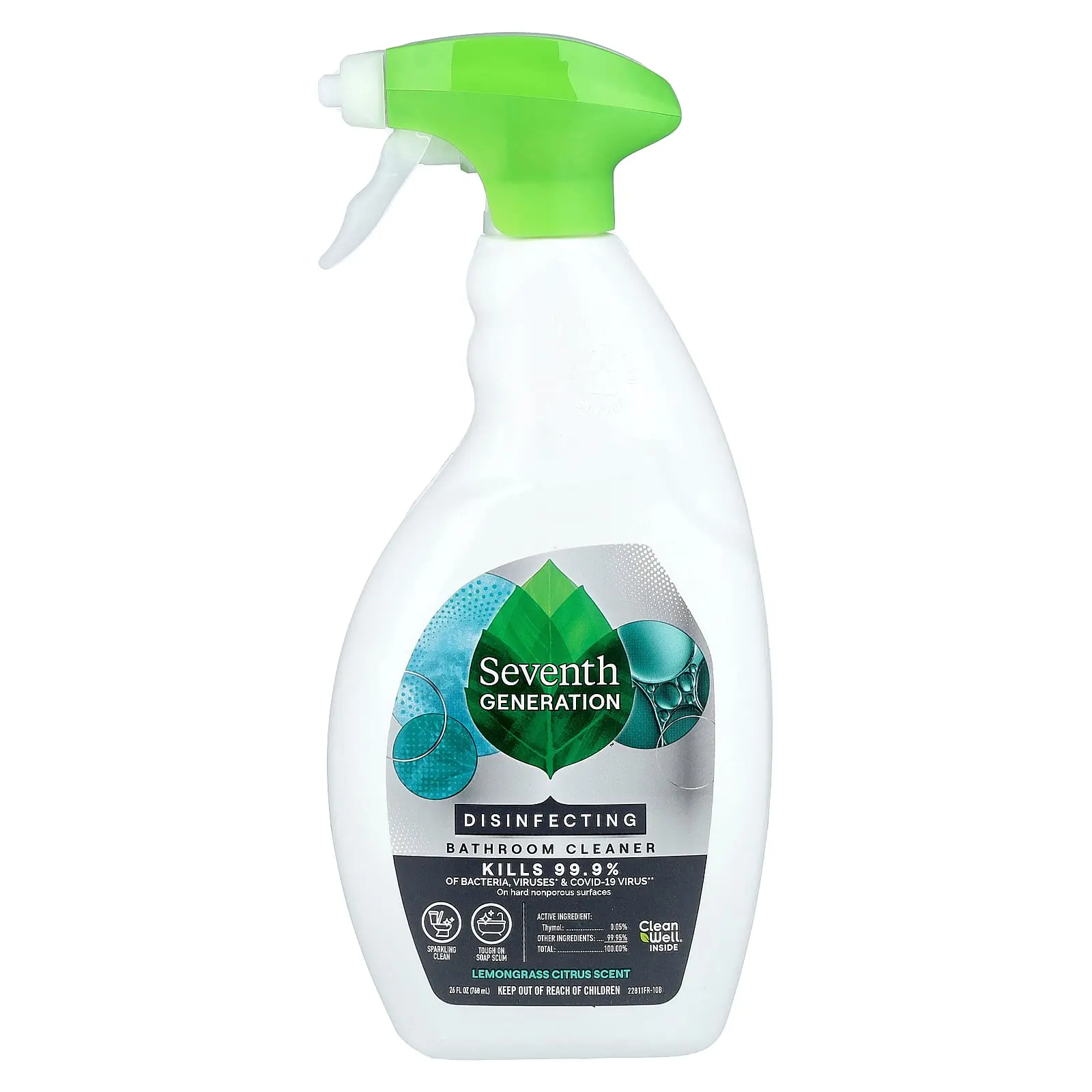 Seventh Generation Disinfecting Bathroom Cleaner, Lemongrass Citrus, 26 fl oz (768 ml)