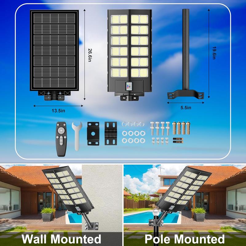 Outdoor Special 400W Solar Street Light 450000 Lumens Super Bright 3 Modes with Motion Sensor IP65 Waterproof Remote Control for Gardens Streets Yards Fall Porches Decor Suitable for Basketball Court