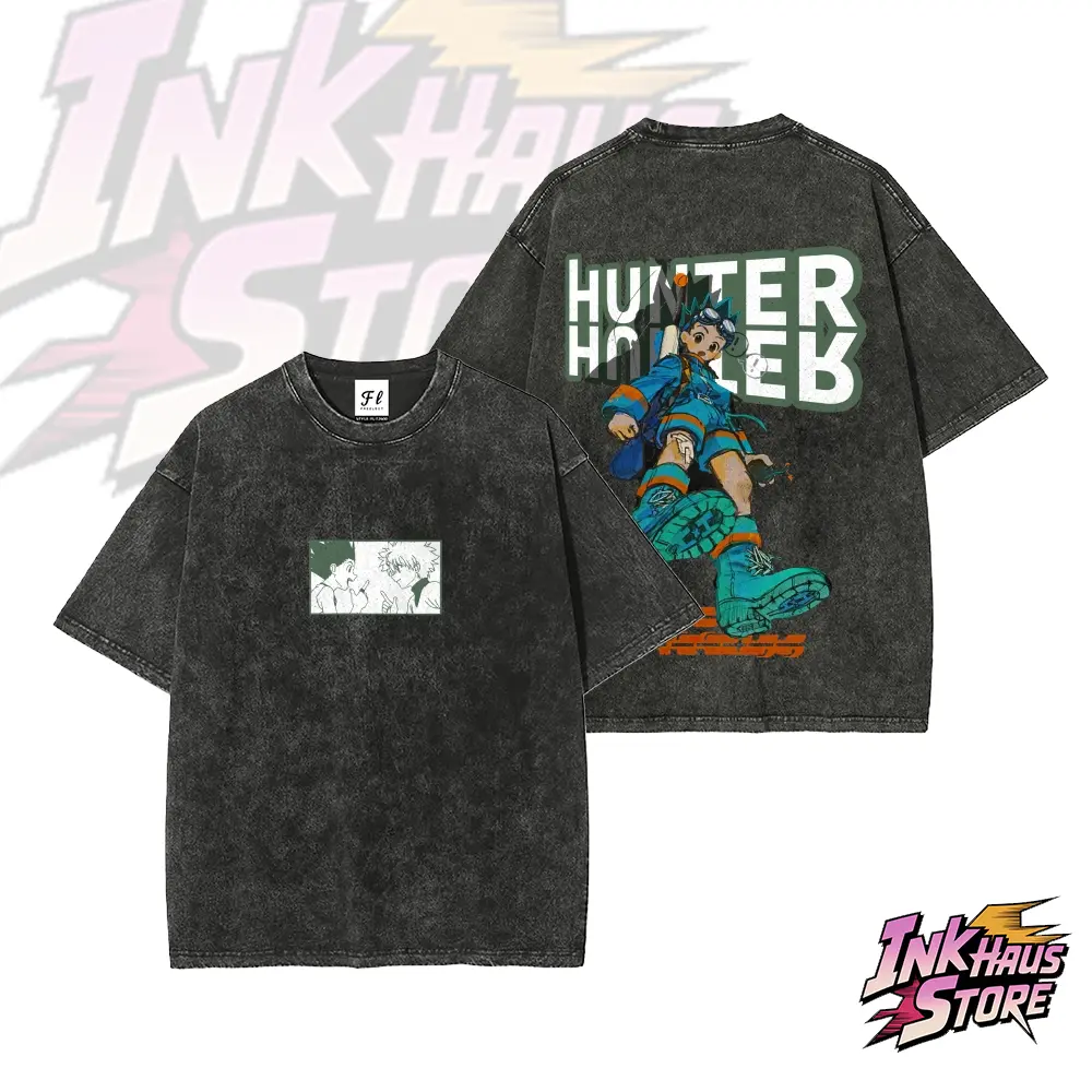 Gon Freecss, the protagonist of Hunter x Hunter.--Short Sleeve Cotton Unisex Retro wash Tee