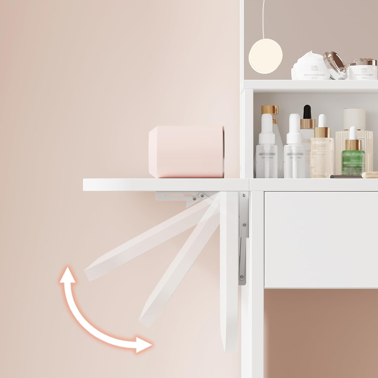 34.25" White Lighted Makeup Vanity | Power Outlet + 3 Lighting Modes  | Lighted Vanity Desk with Mirror | Foldable Shelf + 6 Storage + Large Drawer