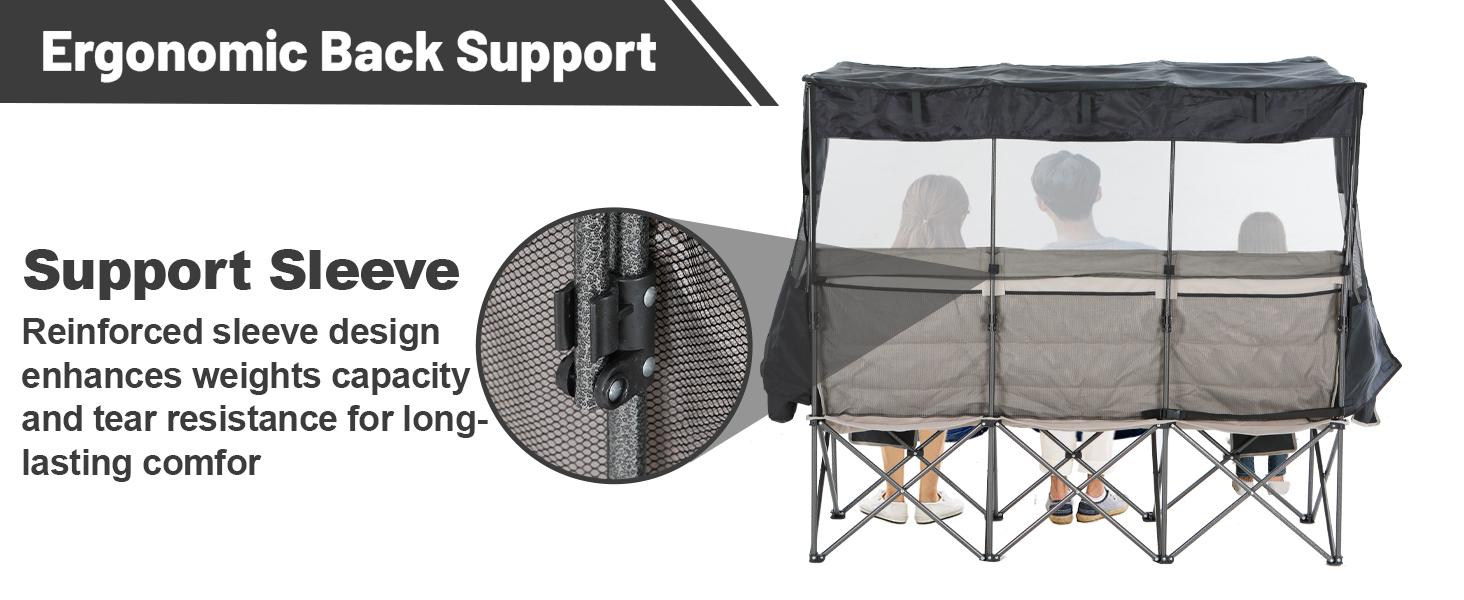 Outdoor Heated 3-Person Camping Chair with Canopy — Heated 2-Person Camping Chair, Oversized Padded Portable Sports Chair with Shade, Cup Holder & Cooler Bag, Suitable for Lawn & Outdoors