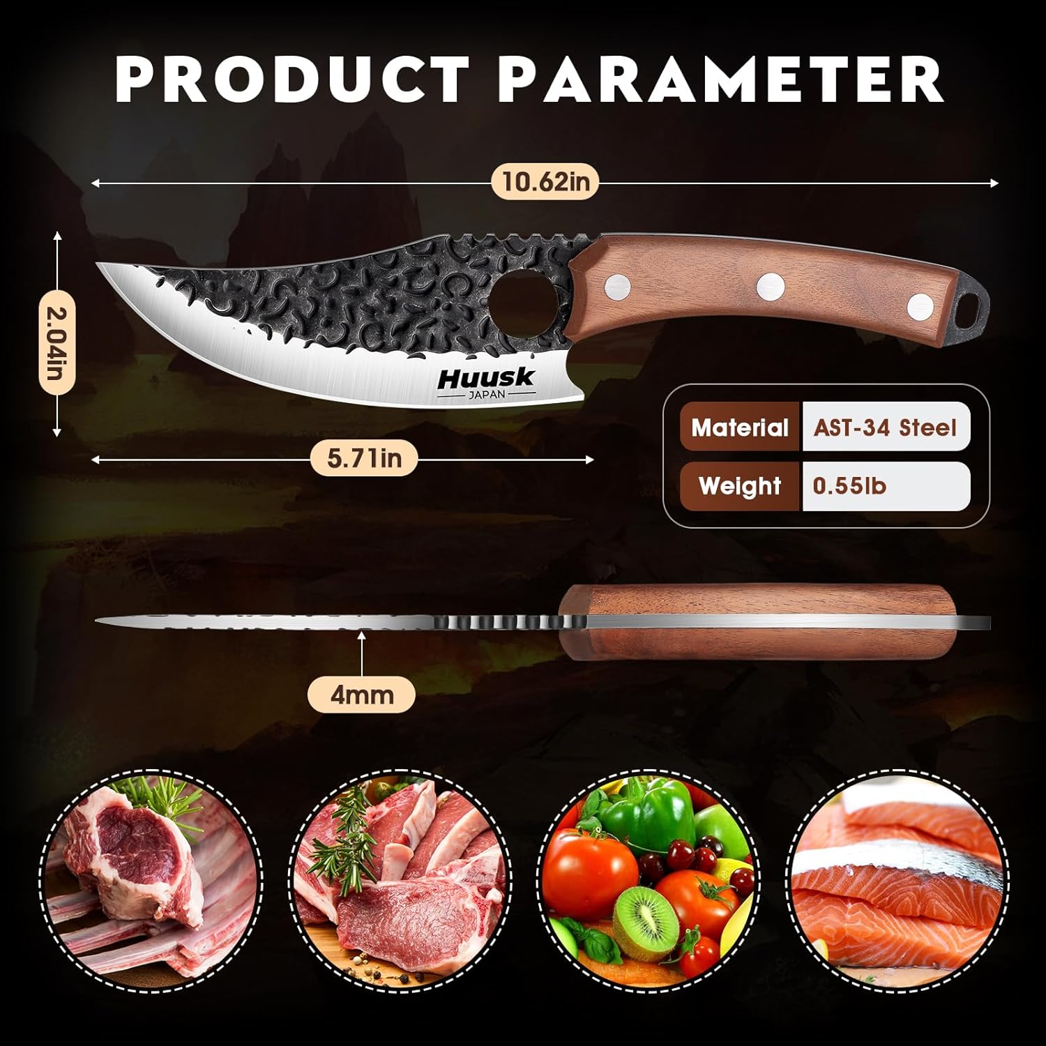 【February Faves】Huusk Hand Forged Viking Kitchen Knife – Japanese High Carbon Steel Full Tang Boning & Slicing Knife with Ergonomic Wooden Handle, Small Chef Knife for Meat, Trimming, BBQ & Outdoor Cooking Holiday Xmas Gift for Men