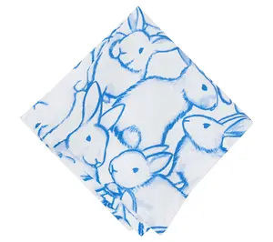 Blue Bunnies & Plaid Napkin, Set of 6 by Valerie