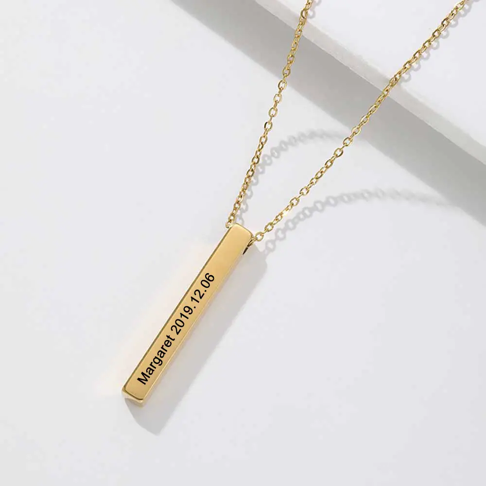 4-Sided Vertical Bar Name Necklace - Custom Engraved 3D Custom Made Pendant, Exquisite Jewelry Gift for Special Occasions