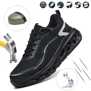 Men’s safety work boots — steel toe, shockproof, puncture-resistant, lace-up design, durable EVA sole; suitable for hiking, outdoor, and industrial use; all-season high-top trekking/outdoor shoes; men’s protective footwear Black Worker