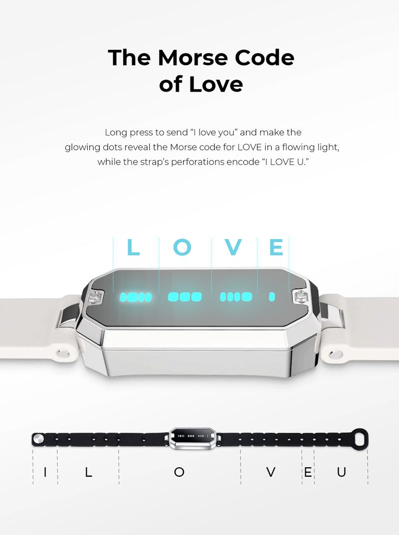 totwoo Morse Love Long Distance Touch Bracelets with Silicone Remote Vibration & Flash Sync Love Connect Gift for Couples Sun&Moon Women Jewelry