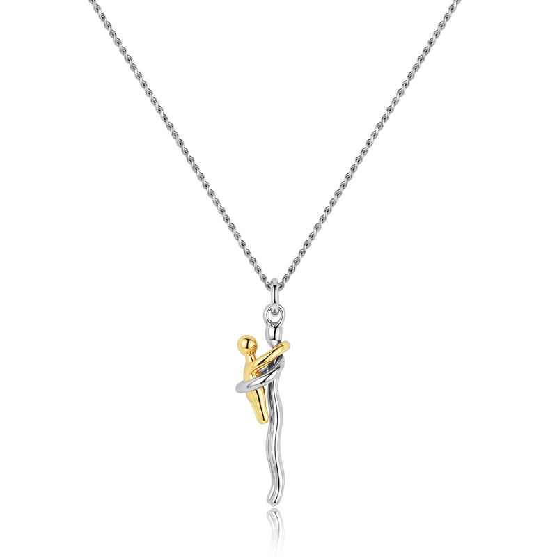 Eternal Hug Embrace Pendant Necklace for Mom, Silver & Gold Two-Tone Mom & Child Charm. A Heartfelt Family Gift Jewelry for Birthdays, Parties & Special Celebrations.