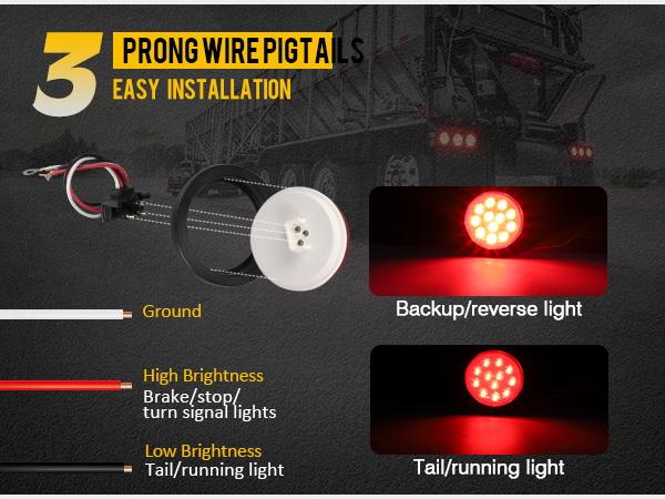 Partsam 4 Inch Round Led Rear Tail Lights Brake Brake Trailer Lights with Rubber Grommets for Trailers RVs Trucks, 8pcs/Set