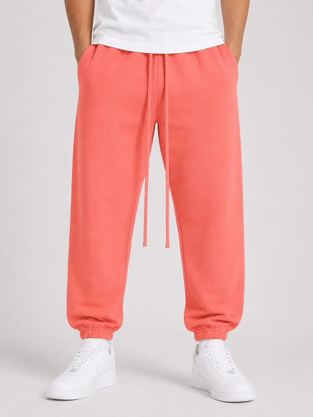 Men's Oversized Light Gray Fleece Sweatpants, Casual Relaxed Fit Jogger Pants with Drawstring Elastic Waist & Side Pockets, Solid Color Gym Lounge Streetwear Pants