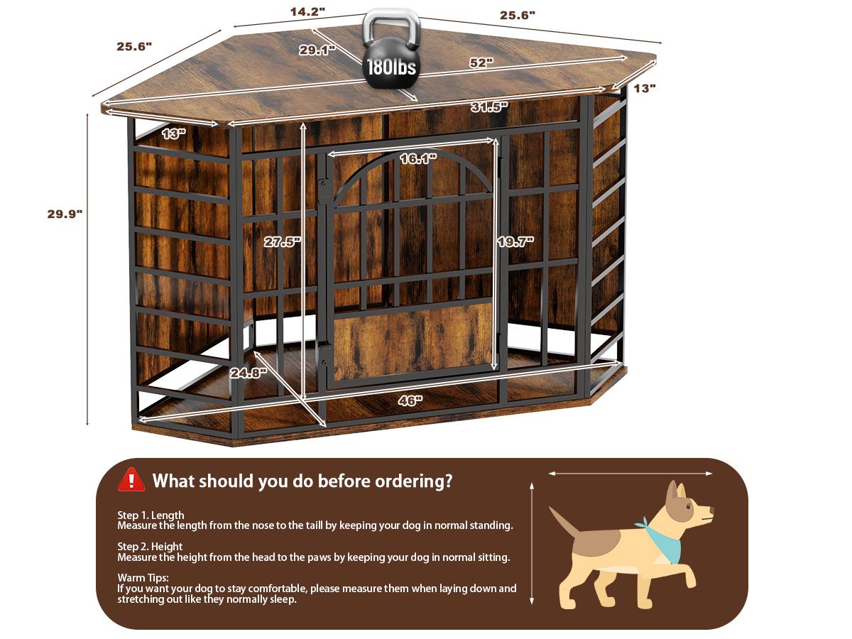 COZPAW 52 Inch Corner Dog Crate Furniture,Wooden Dog Kennel Indoor Furniture End Table,Modern Dog Cage Decorative Pet House TV Stand for Large Medium Dogs,Gray COZPAW 52 Inch Corner Dog Crate Furniture,Wooden Dog Kennel Indoor Furniture End Table,Modern Dog Cage Decorative Pet House TV Stand for Large Medium Dogs,Gray