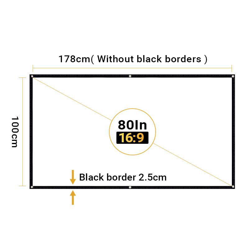 80 Inch Projector Screen 16:9 – Foldable & Wrinkle-Free Movie Screen, 4K HD Ready, 160° Wide Viewing Angle, Indoor & Outdoor Use, Portable Home Theater Screen with Hooks
