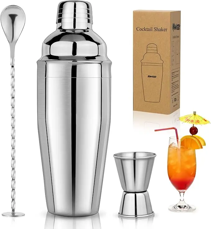 Martini Shaker Set - 25oz Cocktail Shaker with Measuring Jigger, Mixing Spoon & Bartender Tools for Mixed Drinks Stainless Steel Utensils Mixer