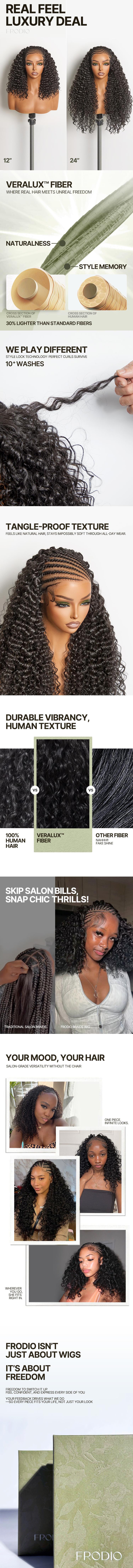 Frodio Veralux™ Fiber 13×6 Braided Cornrow Wig —Water Wave Lace Front Wig for Black Women Pre-Cut Lace Wig | Natural Look, Beginner Friendly Valentine's Day