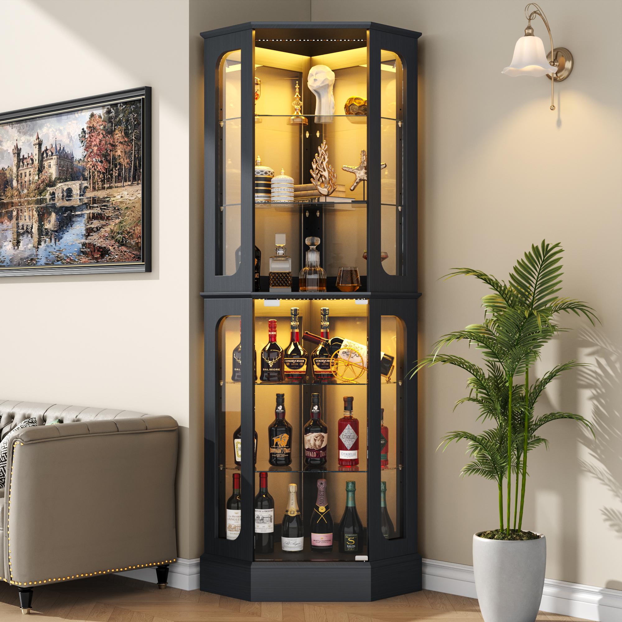 kepptory Corner Curio Cabinet with RGB LED Lights | 7-Color Glass Display Case for Collectibles & Home Decor kepptory Corner Curio Cabinet with RGB LED Lights | 7-Color Glass Display Case for Collectibles & Home Decor