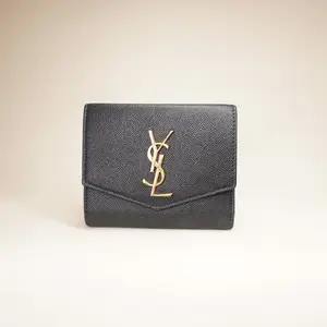 Pre-owned Yves Saint Laurent leather Small Leather Goods SAINT LAURENT YSL De Poudre Uptown Compact Wallet Black