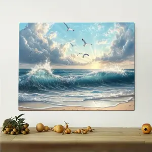 Elegant Wall Art, Framed with a Classic Wooden Border A Painting of the Ocean with Large Waves Ideal Wall Art for Your Living Room, Office, and Entryway	