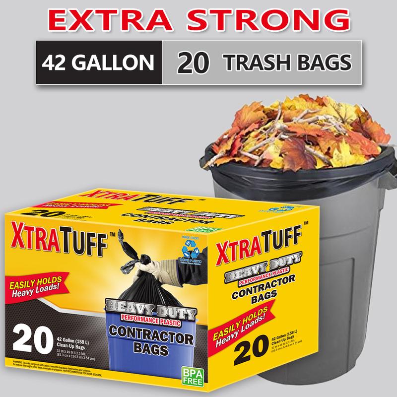 XTRA TUFF 42 Gallon Disposable Large Garbage Puncture Tear Resistant Trash Bags For Industrial Garden Home And Commercial Use 20 Count