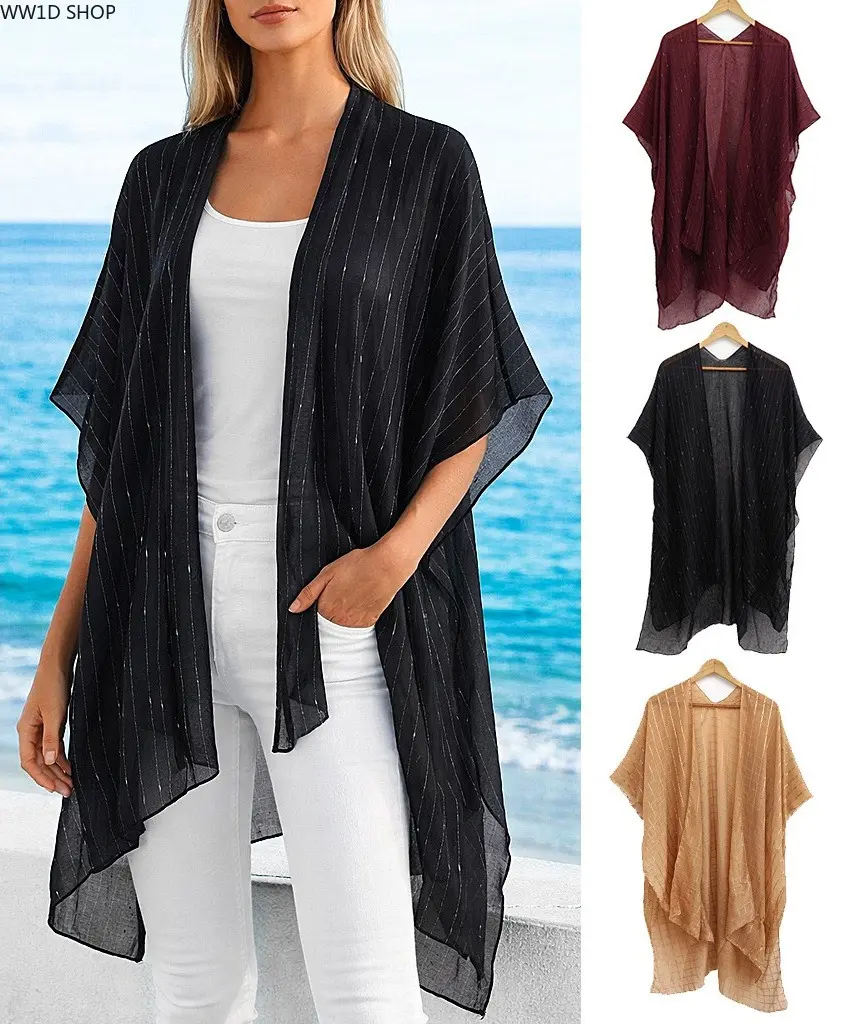 Women's Sheer Kimono Cover-Up, Boho Floral Cardigan Wrap, Lightweight Swimsuit Shawl for Beach and Summer Vacation, Swimsuit Coverups, Bathing Suit Coverup, Beachwear Cover Up, Casual Cover Up