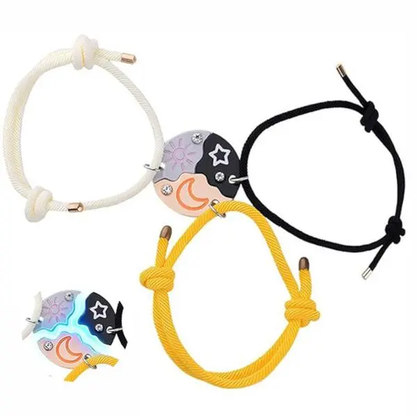 Back to School Gift for Students Friends，3-Piece Sun Moon Star Magnetic Adjustable Puzzle Bracelet Set - BFF Friendship Jewelry with Rhinestone Detail, Magnetic Clasp, Friendship Bracelets Patterns - Ideal Gift for Best Friends, Bracelet Stacking, Magnet-
