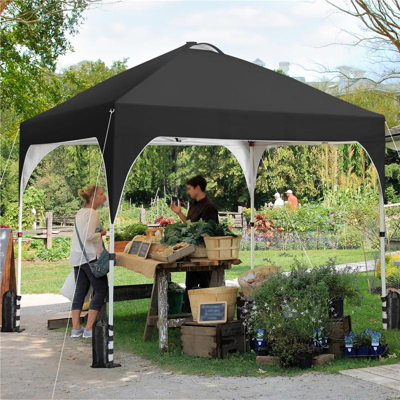 【Remote Contro Light】Yaheetech 10x10ft Pop-Up Canopy Tent with 17 Solar LED Lights, Outdoor Garden Gazebo w/Wheeled Bag, 4 Sandbags for Beach, Camping