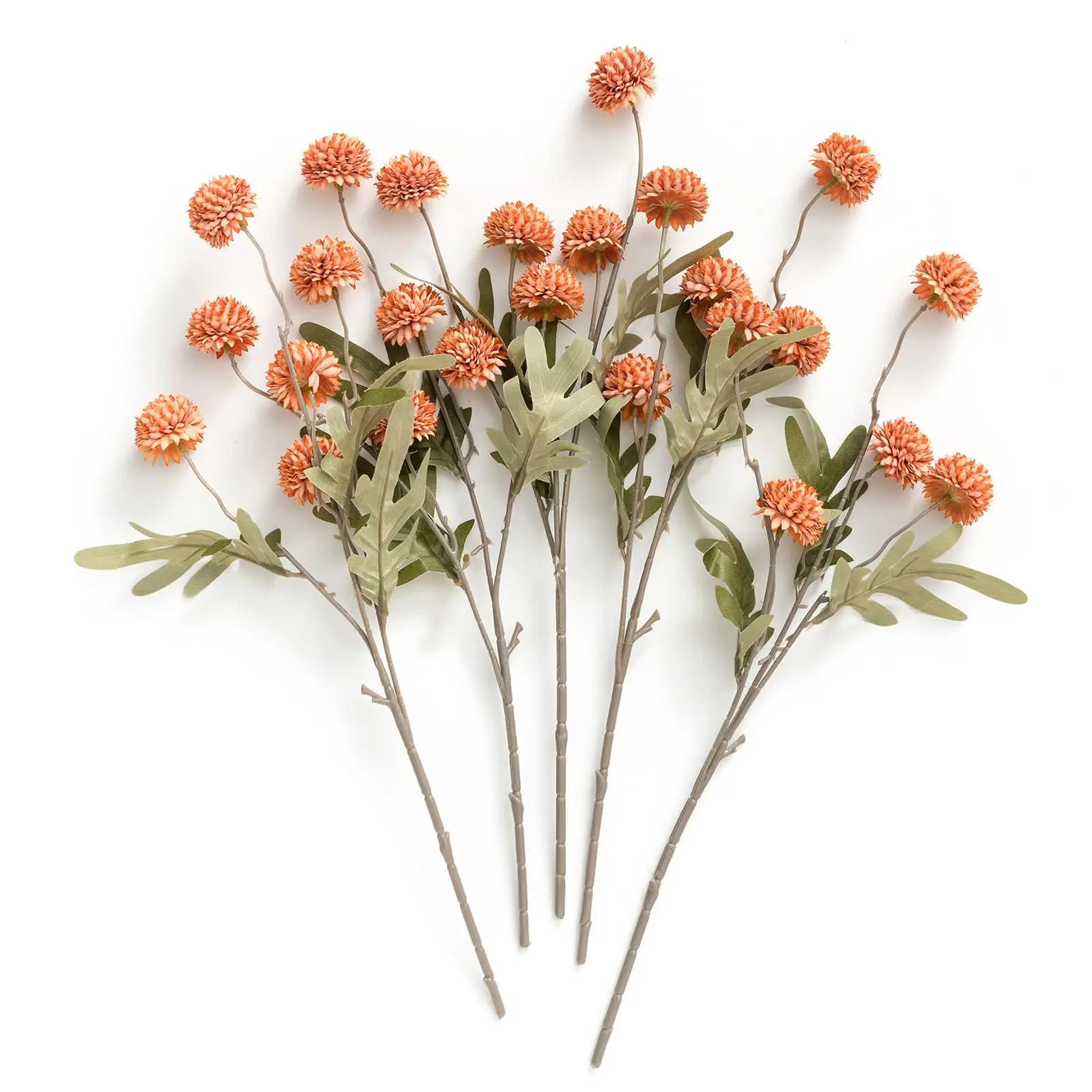 Artificial Flower, 5pcs Faux Silk Mini Chrysanth with Stems, Bulk Fake Wedding Filler Flowers for DIY Bouquet Centerpieces Arrangements Shower Decorations (Beige/White/Orange)