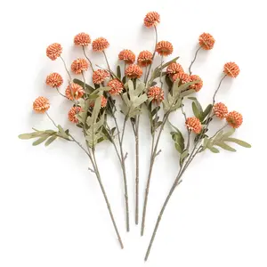 Artificial Flower, 5pcs Faux Silk Mini Chrysanth with Stems, Bulk Fake Wedding Filler Flowers for DIY Bouquet Centerpieces Arrangements Shower Decorations (Beige/White/Orange)