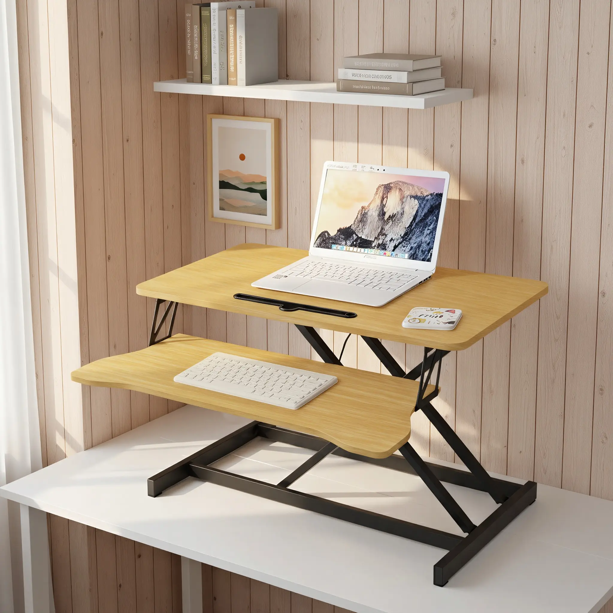 32" Standing Desk Converter, Height Adjustable Sit Stand Desk Riser with Large Keyboard Tray, Dual Tier Desktop Riser for Monitor Laptop and Home Office