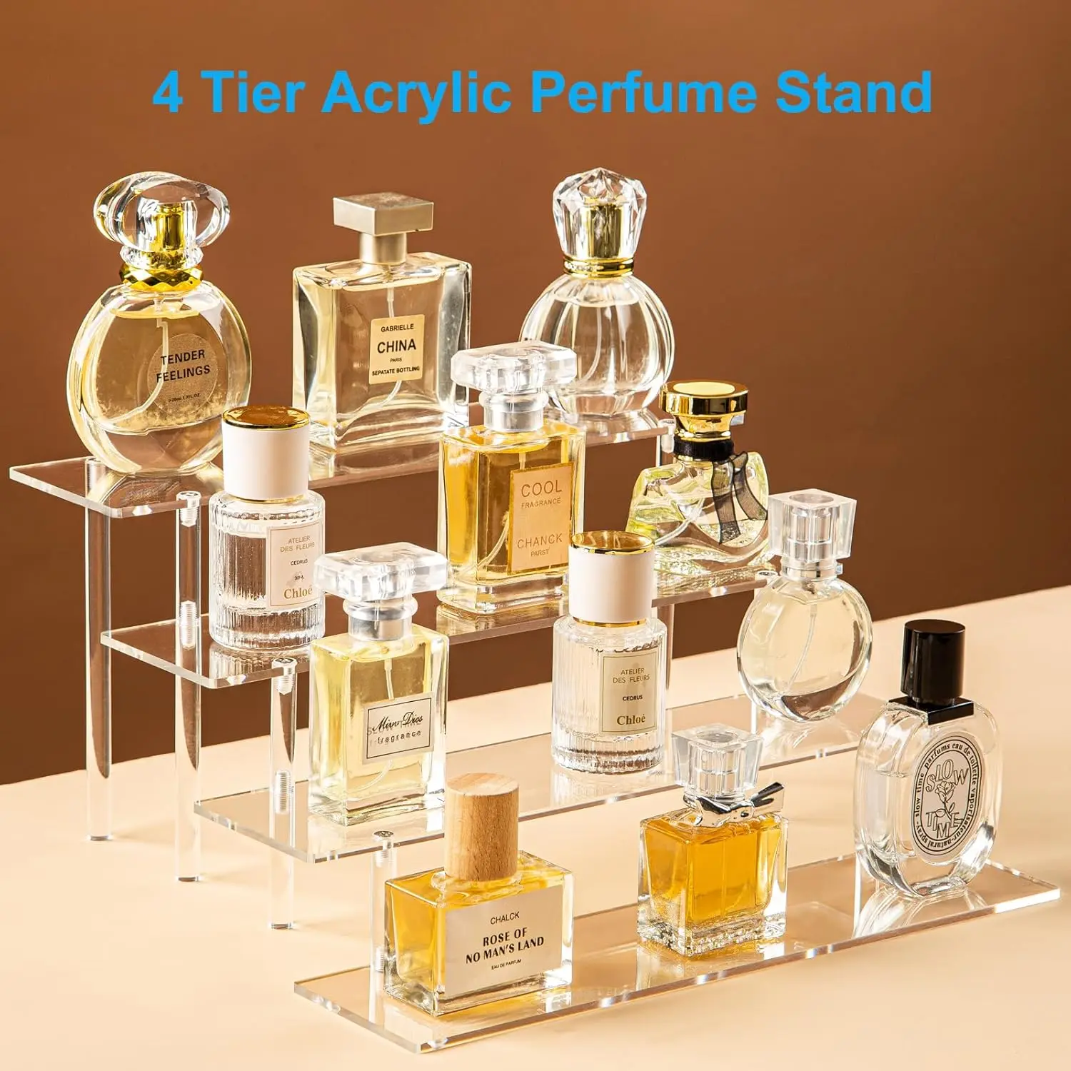 4 Tier Acrylic Perfume Organizer Stand, Clear Display Risers for Perfume, Cologne, Cosmetic, Skincare, Dessert Display, Cupcake Stand Holder