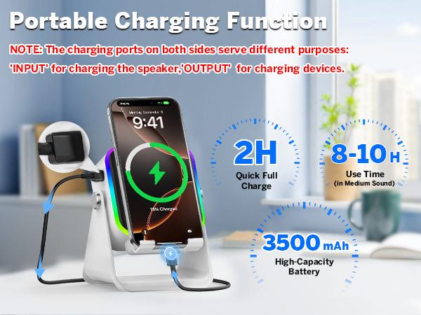5-in-1 Wireless Induction Audio & Bluetooth Speaker with Phone Holder, 3500mAh Rechargeable Emergency Power Bank, 8 RGB Ambient Light, 360° Adjustable Mobile Tablet Stand– Gifts for Friends, Family,TikTokShopHolidayHaul