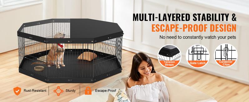 VEVOR Dog Playpen, TikTokShopBlackFriday, 8 Panels Foldable Metal Dog Exercise Pen with Top Cover and Bottom Pad, 24" H Pet Fence Puppy Crate Kennel, Indoor Outdoor Dog Pen for Small Medium Pets, for Camping, Yard