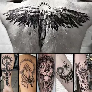 6 Large temporary tattoos men,fake tattoos, including elements such as fallen angels, wings, lions, American, praying hands, for 7-15 days, waterproof and anti-friction, realistic effect, suitable for people who don't want to get tattoos,SOUDEEIMP