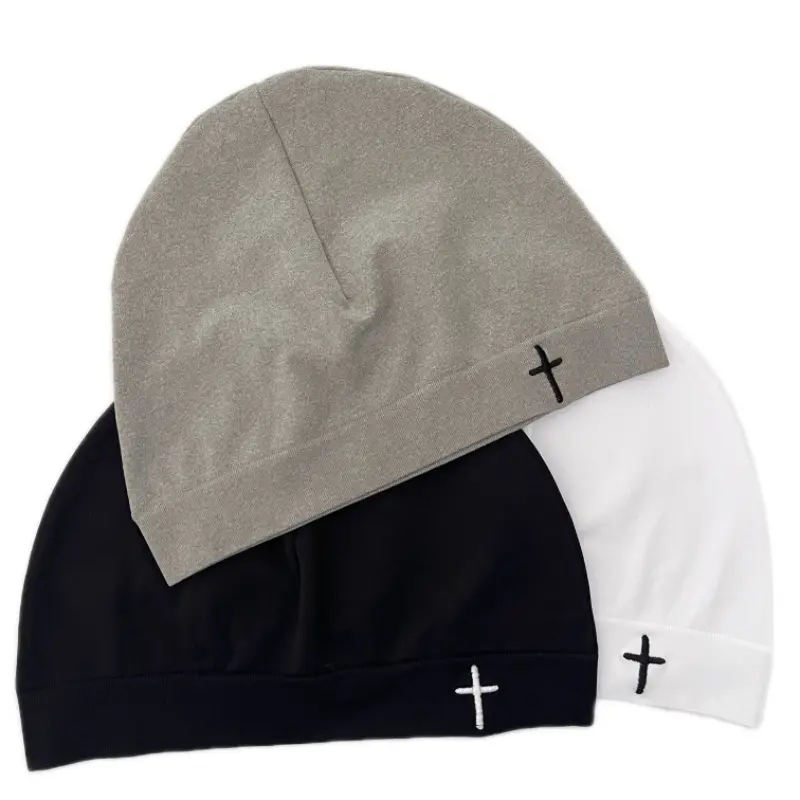 Minimalist Cross Skull Cap, Soft Stretch Lightweight Beanie for Daily Streetwear, Comfortable Fitted Hat, Clean Casual Cap Gift