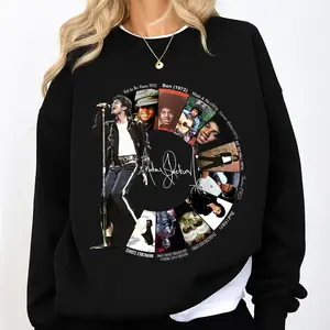 Michael Jackson Album Timeline Sweatshirt - Retro Music Graphic Tee - Gift For Fans With Iconic Records Design Unique Circular Art Style