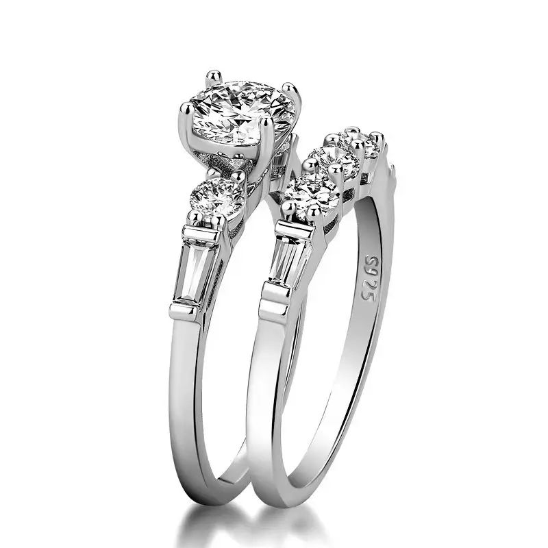 Baguette Cut CZ Couple Ring Set - Stackable Wedding Engagement Promise Ring for Men, Artificial Gemstone Jewelry Gift, Wedding Ring