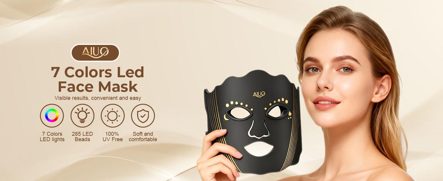 AIUO Upgraded 7-Color LED Light Therapy Mask Wireless Rechargeable Facial Care Device Red Light Multi-Mode Skincare Daily Beauty Routine Gift for Women Valentine's Day Gift