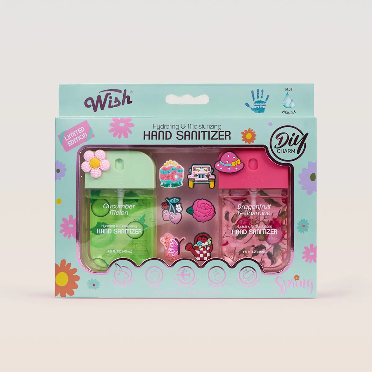 Wish Limited Edition 2-PCS Hydrating Power Mist Hand Sanitizer Spray Gift Box Set (1.5 fl oz, 3-Theme Time-Limited Bundle) - Cute Portable Travel-Size DIY Gift, Alcohol, Aloe, Anti-Viral, Disinfectant, Fruit-Flavored Options, Alcohol Hand Sanitizer Hand S