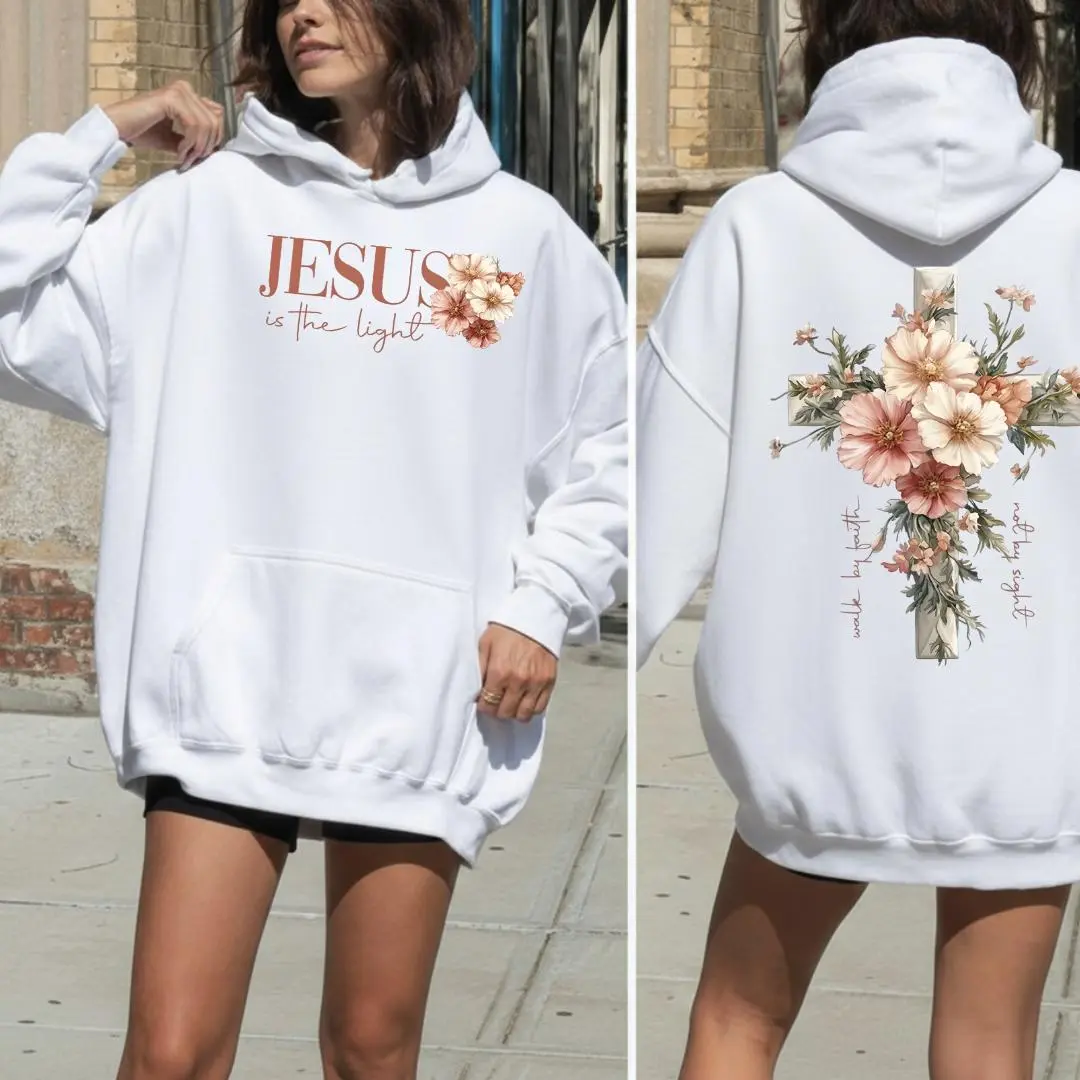 Jesus Is The Light, Floral Cross Faith Design, Womens Ministry Church Hoodie, Sunday Service Bible Study, Easter Wear, Gift for Women, Soft Cozy Heavyweight Fleece, Fast Shipping