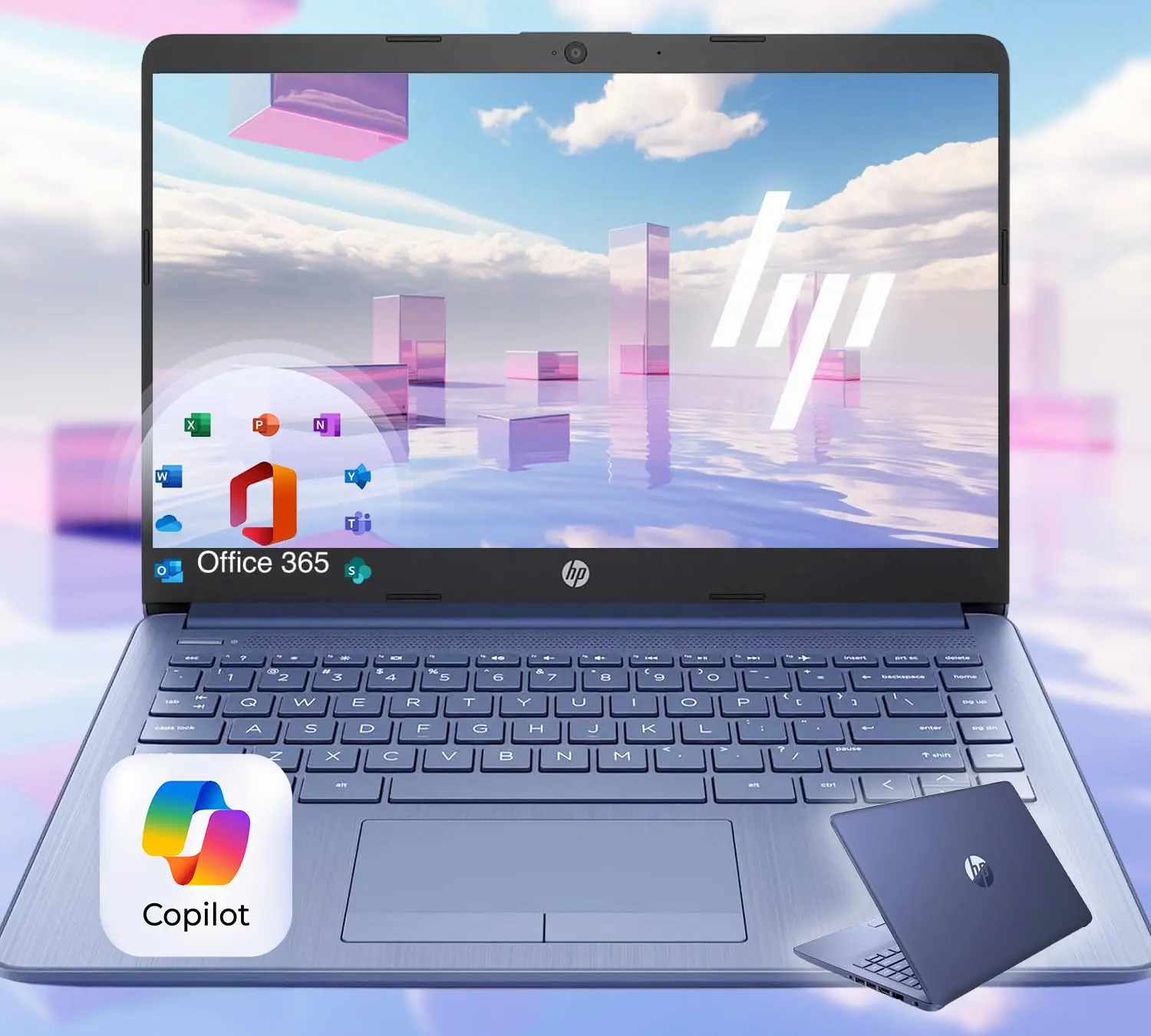 HP 14 Slim Laptop, Intel 4-Core CPU, 1 year Microsoft 365, 4GB RAM, 64GB Storage + 1TB OneDrive, Win 11,  Royal Blue