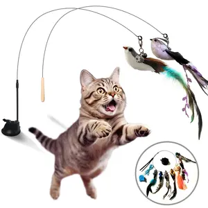 10PCS Interactive Cat Feather Toy Set with Suction Cup Base – Replaceable Bird Teaser for Indoor Cats