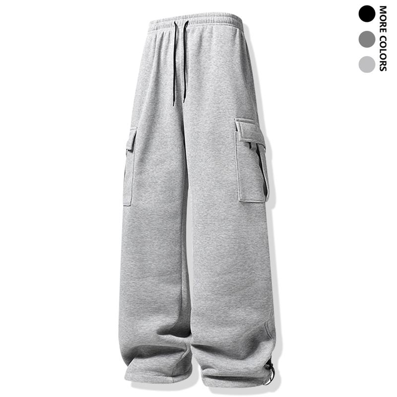 Men's Loose Fit Straight-Leg Joggers - Soft Stretch Fabric, Adjustable Elastic Waistband with Side Pockets, All-Season Gym & Outdoor Wear, Sporty Casual Style, Comfortable Fit, Active Lifestyle