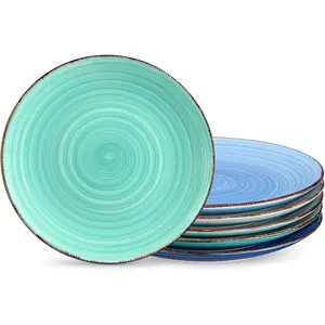 Vancasso Bonita Rainbow Ceramic Dinnerware Plate Set - Vibrant Multi-Color 10.5" Plates, Set of 6, Perfect for Every Meal, Microwave & Dishwasher Safe