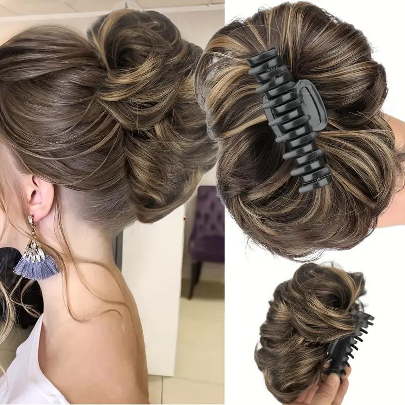 Missqueen Large Messy Bun Hair Piece Wavy Curly Scrunchies Human Hair Chignon Ponytail Hair Extensions Thick Updo Hairpieces for Women Claw Clip Ponytail Extension Natural Black Hair Clips for Women