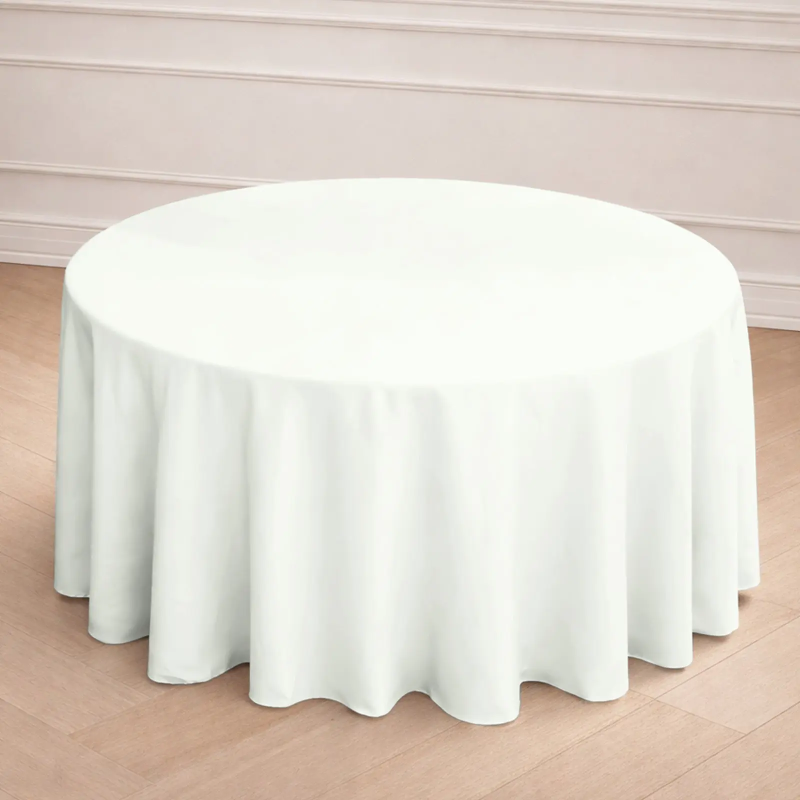 Polyester 120" Round Tablecloth Ivory - Seamless Wrinkle-Resistant Table Cover