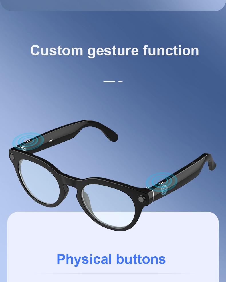 Smart Bluetooth Glasses with Camera, 1080p Video Recording Wearable Glasses, Multifunctional Wireless Audio Glasses with Headphone, Outdoor Sports Camera Sunglasses with Intelligent Voice Assistant, Anti-blue Light Protection Eyeglass