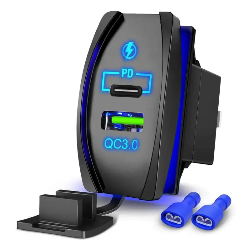 Rocker Switch Style PD Type-C QC 3.0 USB Fast Charge Socket - Car Charger, Type-C Adapter for Mobile Phones, Cameras | Car Accessories, Cars Accessories