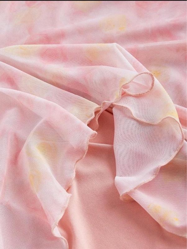 Ladies Romantic Pink Floral Ombre Dress For Spring, Summer, Outfit,Pastel Dresses For Women