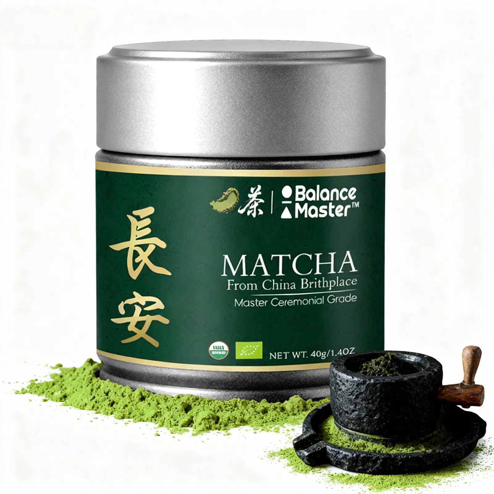 BalanceMaster MATCHA Ceremony Grade Stone-Ground Matcha Powder Sugar-Free Contains Tea Polyphenols L-Theanine & Caffeine Stress Relief Energy Focus
