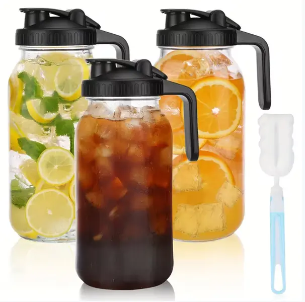 64oz Wide Mouth Cylindrical Anti-Leak Mason Jar with Lid - Family Kitchen Accessory, Food Storage Container, Preserving Canister with Dual Scales for Accurate Proportioning, Easy-to-Clean for Beverage Preparation & Refrigerated Milk Storage