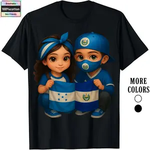 HAGBDH Fashion Designer T-Shirts - Cotton Graphic Tees with Kids Cartoon Holding Honduras & El Salvador Flags Crewneck Casual Ideal for Everyday Wear Tropical Men's Gifts 100% Cotton Breathable Skin-Friendly Streetwear Tshirt shirts men